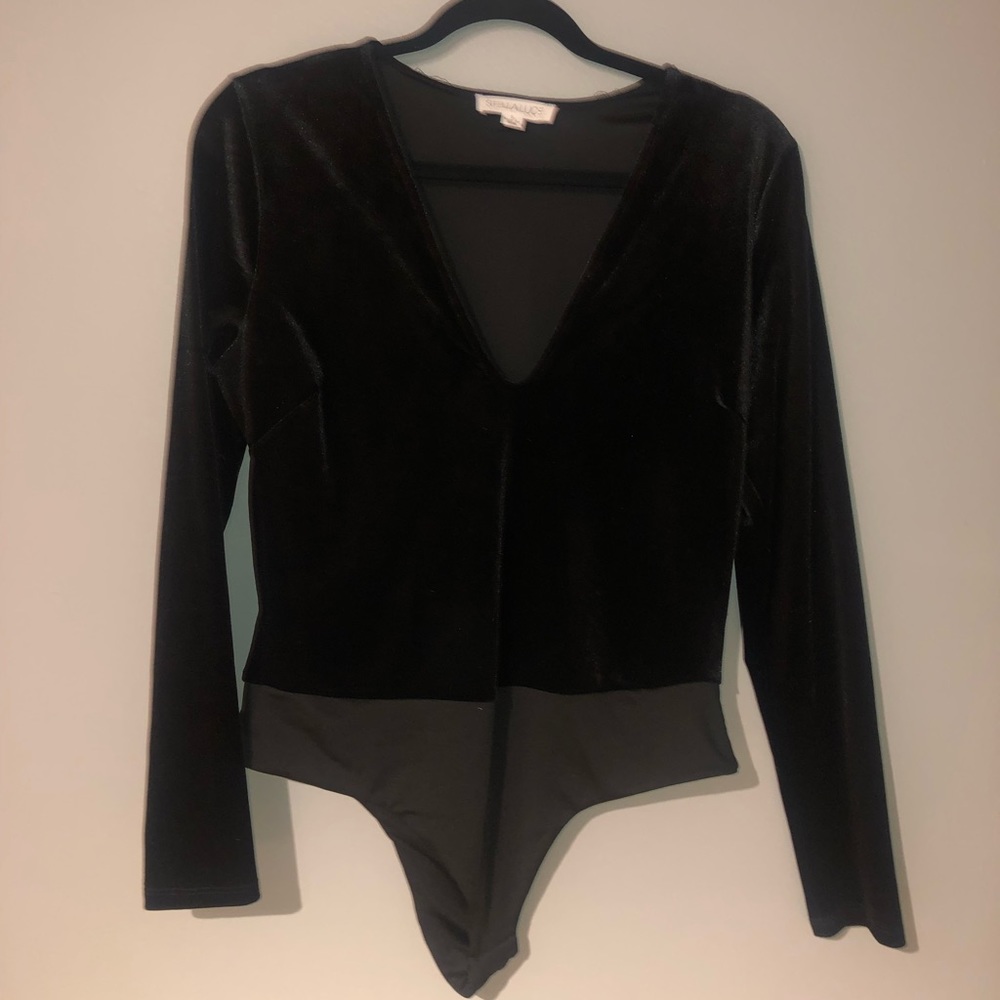Black velvet long sleeved body suit